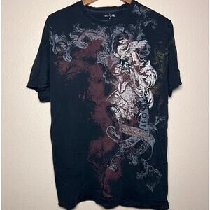 🛡️ Inhale/Exhale “Warrior Angel” Graphic Tee – Gothic Style Size L